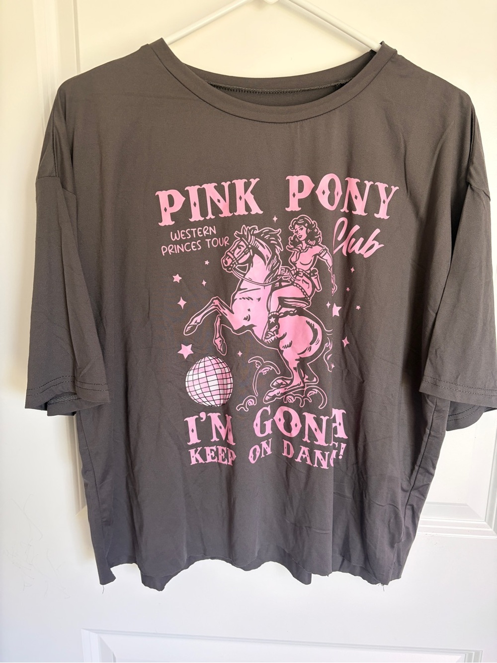 Chapell Roan Pink Pony Graphic Tee — Gray with Pink Print